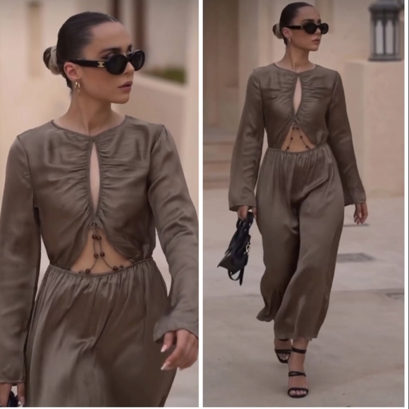 ZARA * satin effect pleated wrinkle effect cut out dress blogger favorite - Picture 7 of 16